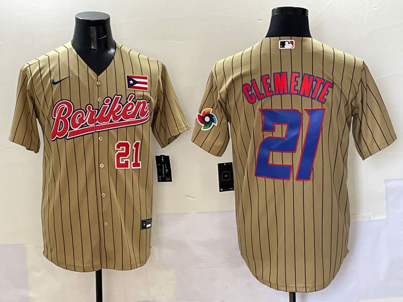 Men Puerto Rico #21 Clemente Brown Stripe Joint Name 2025 Nike MLB Jersey style 9